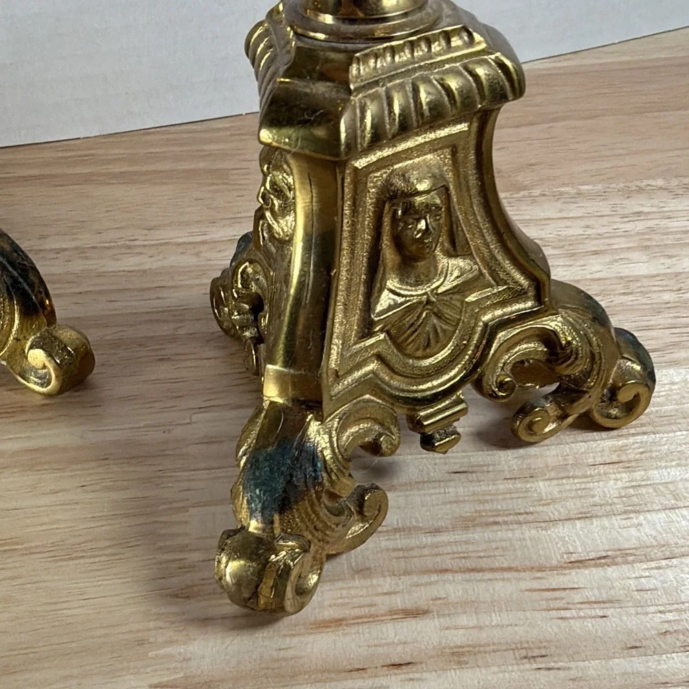 Set 3 Antique Church Altar Tall Brass Candlesticks Mary Joseph Jesus 20.5